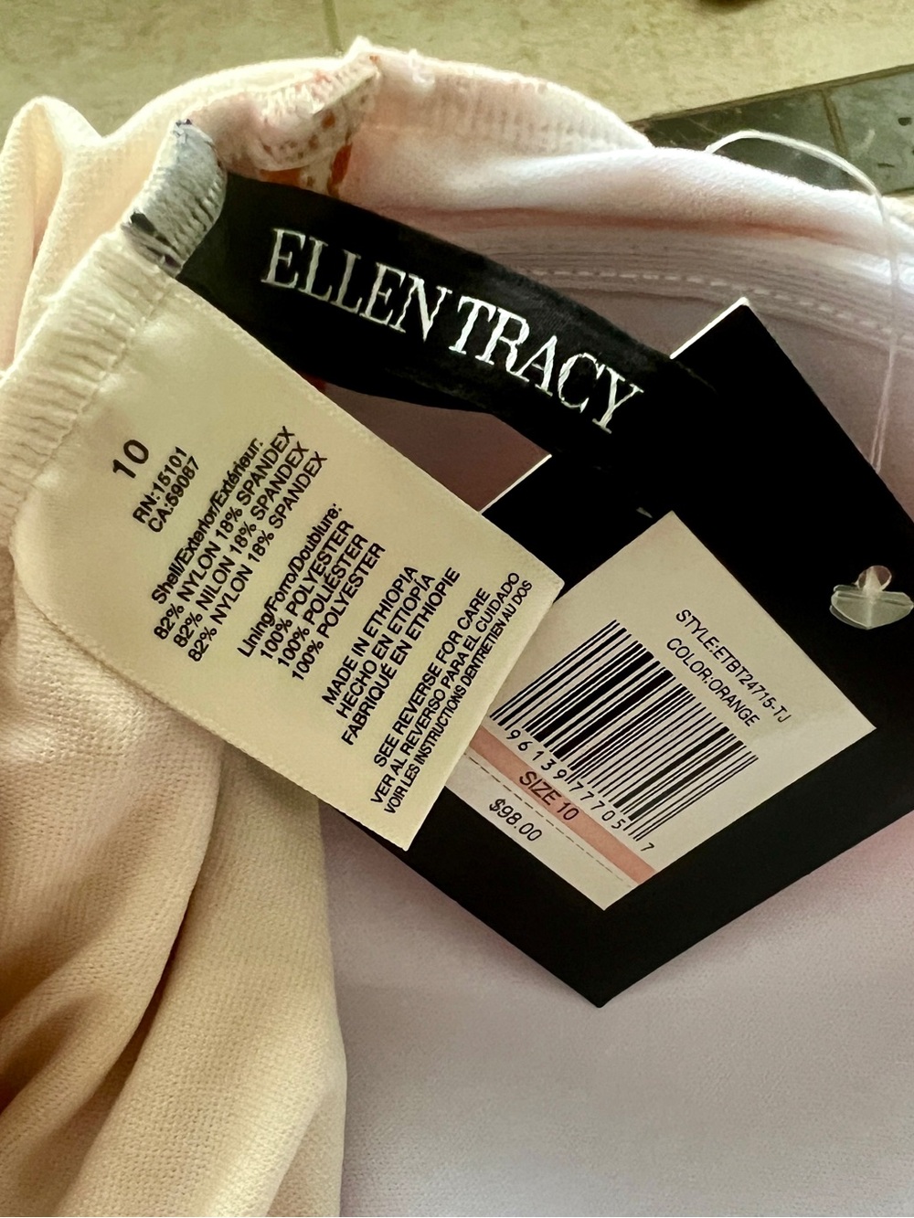 Ellen Tracy Orange and White Patterned One-Piece Swimsuit - Picture 12 of 13